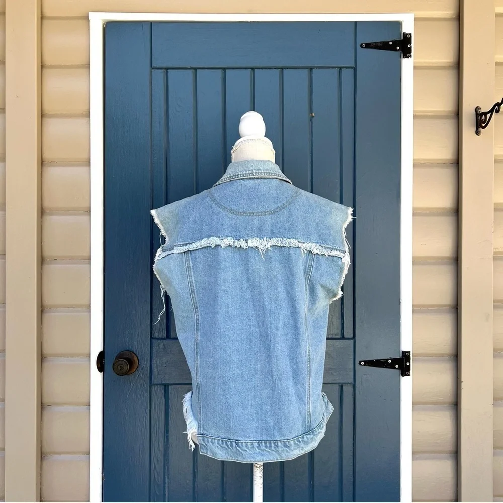 POL Denim Vest with Fringe Women Size M - Picture 4 of 8